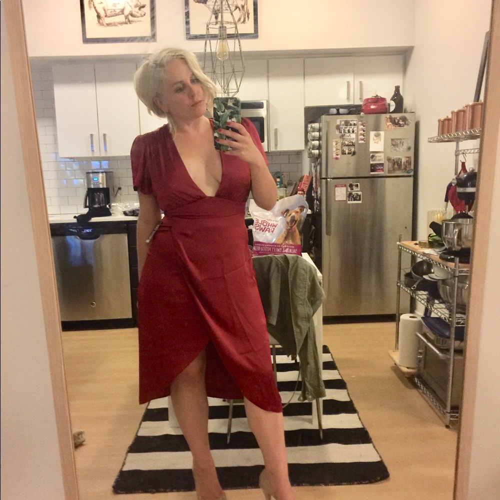 Express silky plunge front wrap dress - Picture 5 of 5